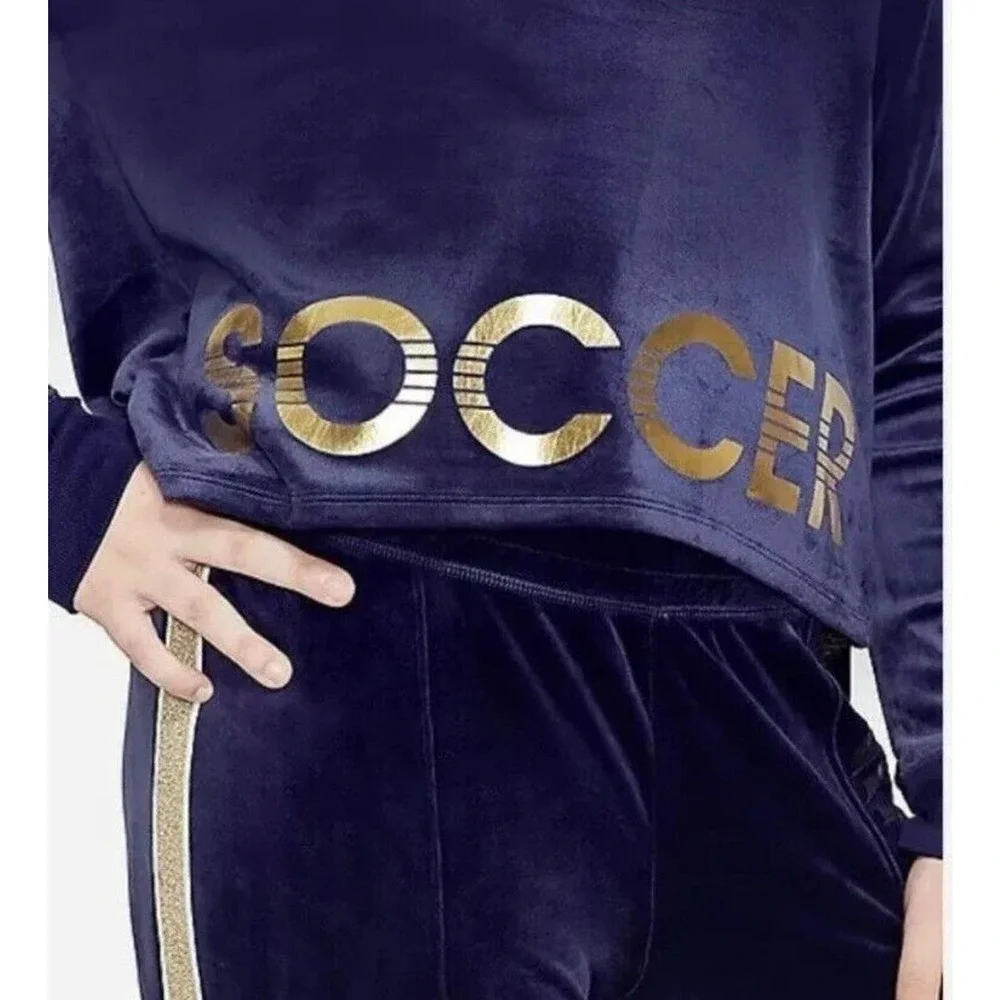Nwt Justice Velour Glitter Stripe Soccer Sports Sweatshirt Blue Size 8‎